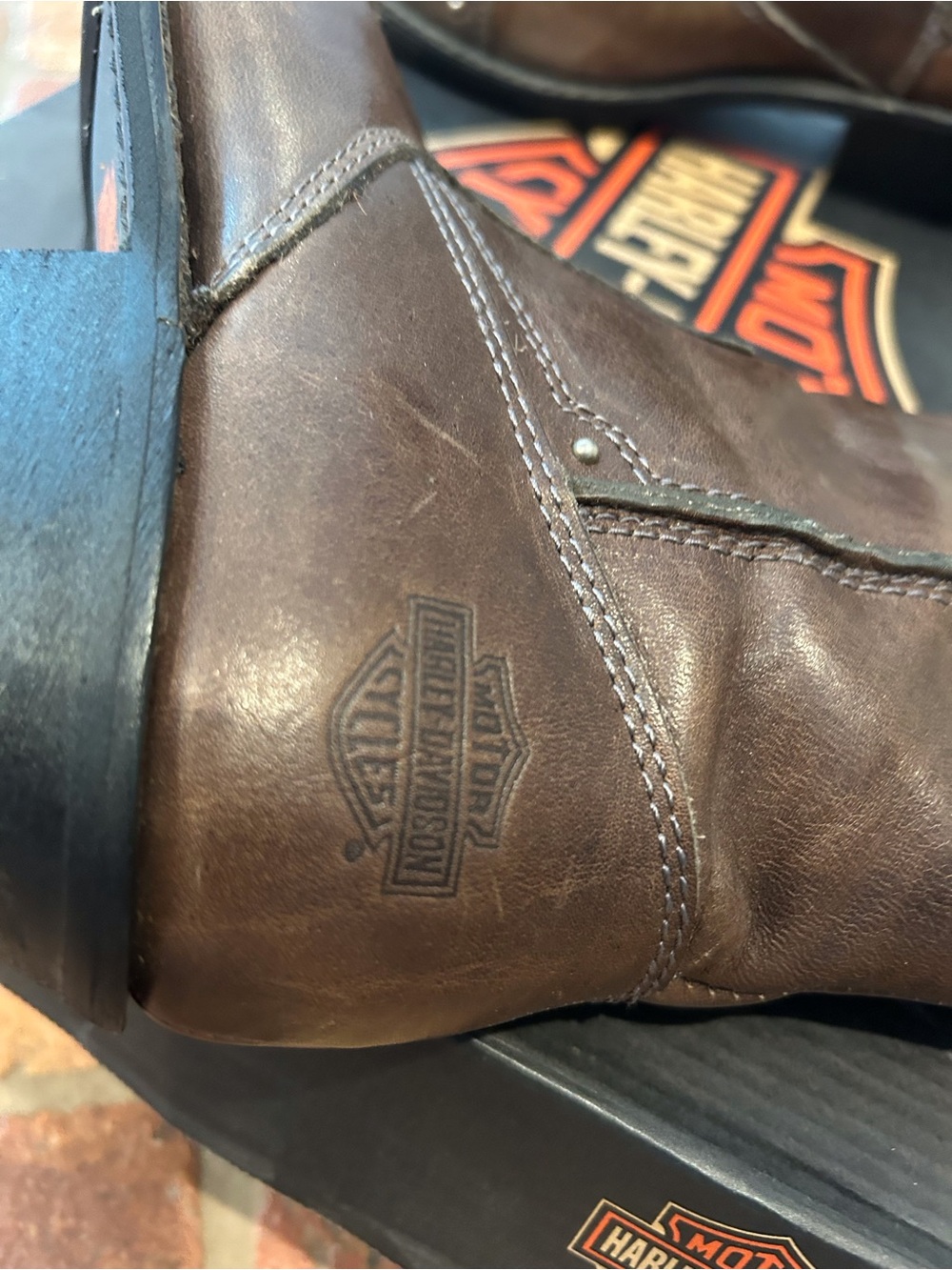 Harley-Davidson Dark Brown Leather Western Boots with Stud Accents - Picture 3 of 3